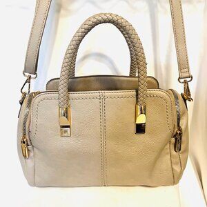 Gussaci Tote/Shoulder Bag/Purse-Vegan Leather-2 Side Zip Up Compartment-Tan/Gold